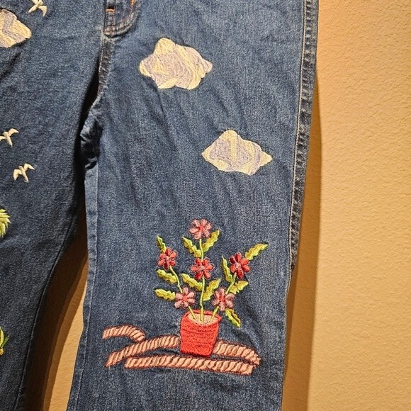 Indigo Moon Vintage Embroidered Straight Leg Ankle Length Jeans Size M - Picture 2 of 8